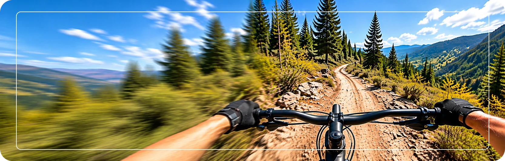 First-person view from a bicycle on a forest trail