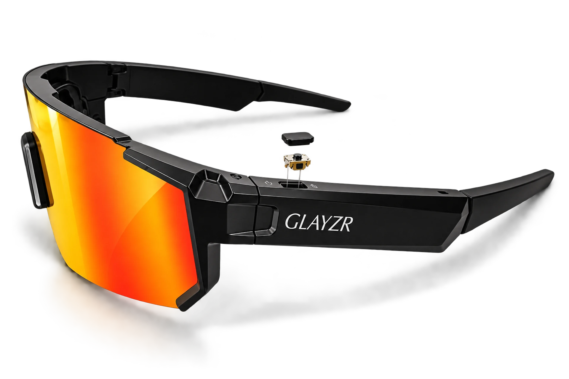 Exploded view of the physical button on the glasses temple