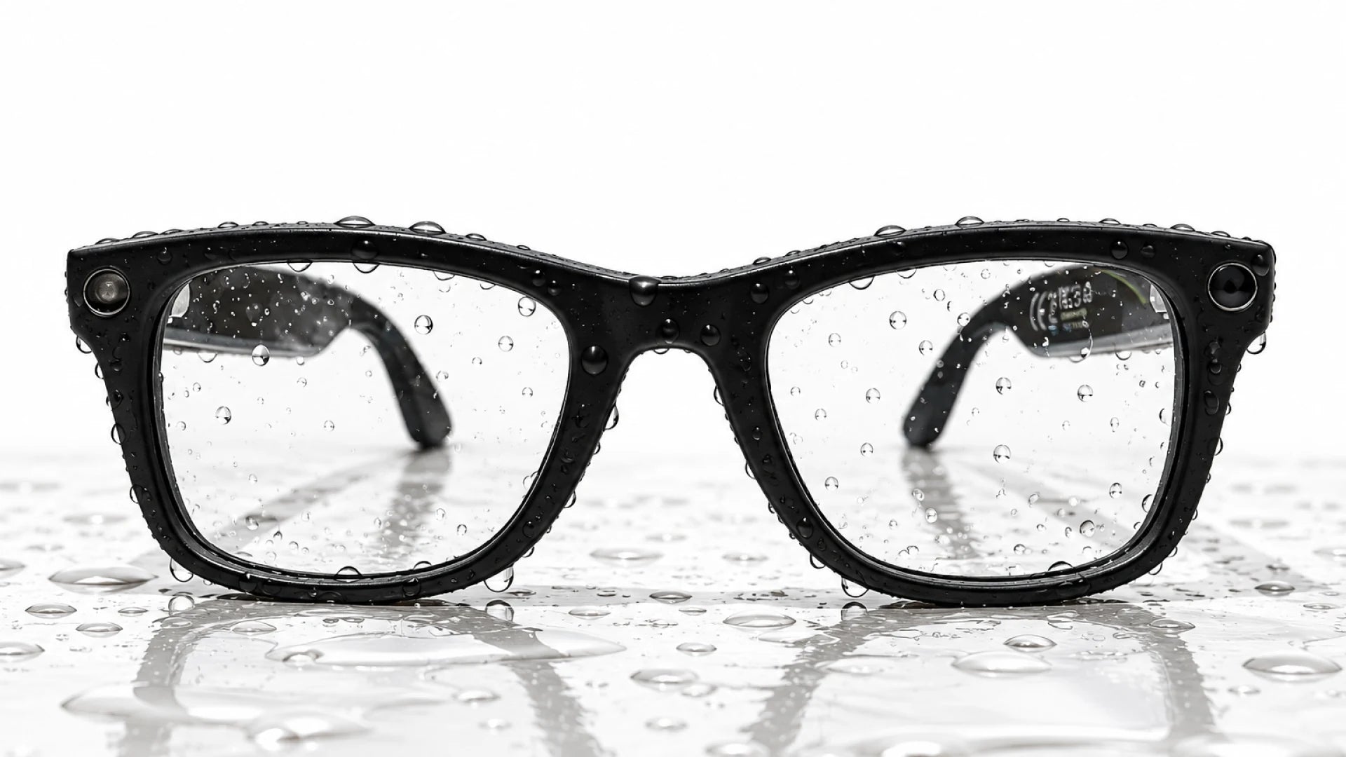 Glasses covered in water droplets with a splash beneath