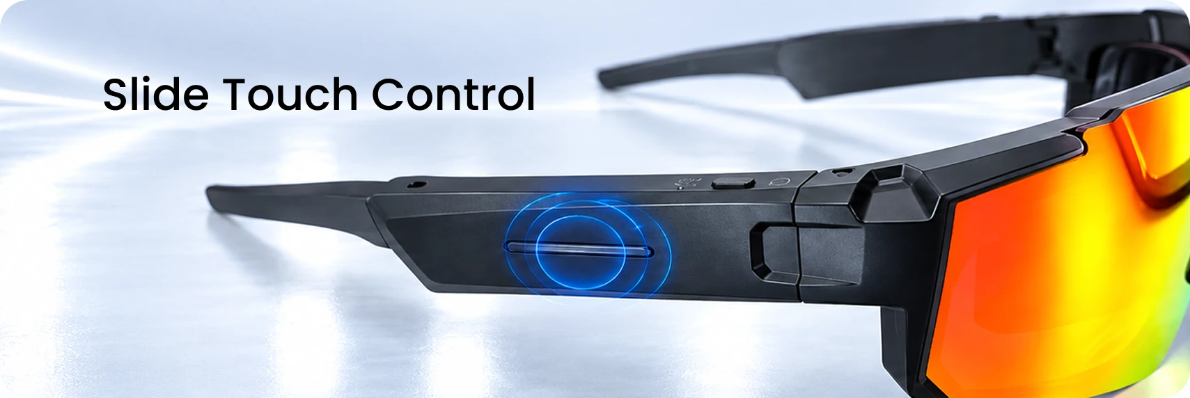 Slide touch control on the temple